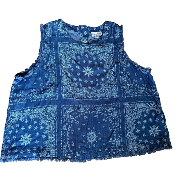 For The Republic Womens Sleeveless Too Raw Hem Button Down Back Denim Look 3X - Picture 2 of 11